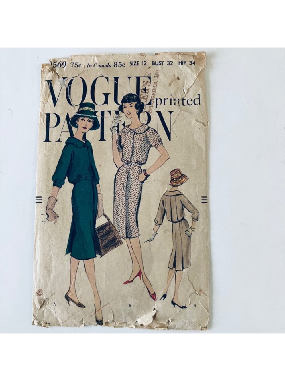 1950s Vogue 9569 B32 Slim Skirt One Piece Dress Vintage Pattern Back Pleats CC